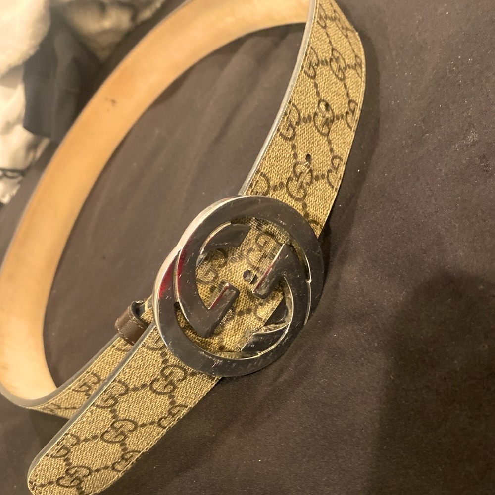 Gucci Tan and Brown Women's Belt with Silver Buckle